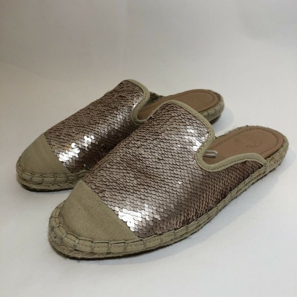 C Wonder Size 6 Flats Slides Espadrille Rose Gold Silver Sequin Elloquent - Picture 1 of 9